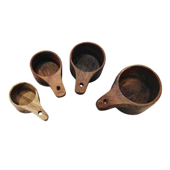 Wooden Measuring Cups And Spoons Set Coffee Bean Powder Measuring Spoon Nested Baking Tools for Accurate Cooking Rustic Kitchen Decor