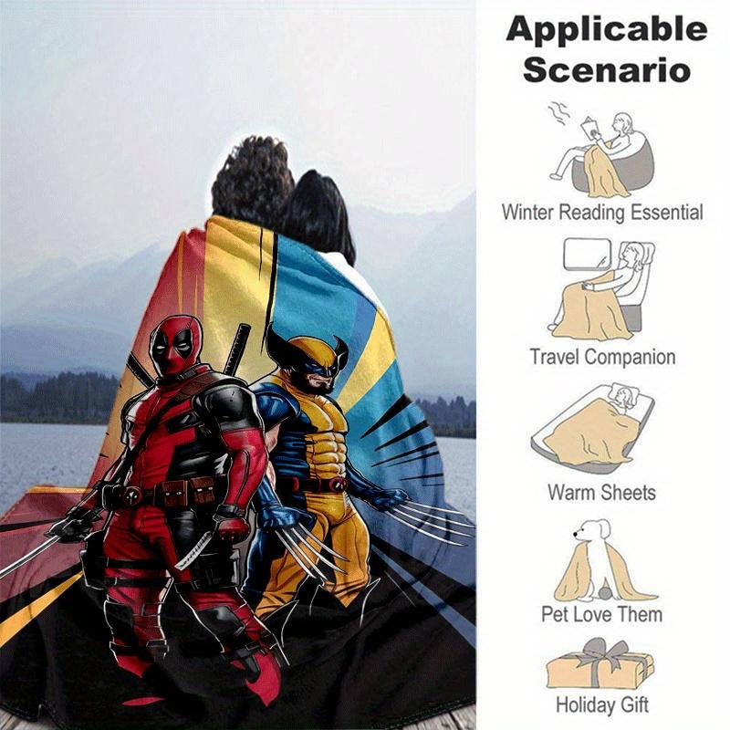 1 vnt. Deadpool ir Wolverine spausdinimo pledas - Minkštas, visų sezonų užtiesalas svetainei, miegamajam, personalizuota dovana su žavingu animacinių filmukų dizainu