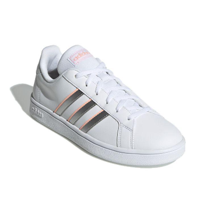 Adidas Neo Grand Court Base Non-Slip Low-Top Skate Shoes Women Sneakers White Silver Pink EG5949