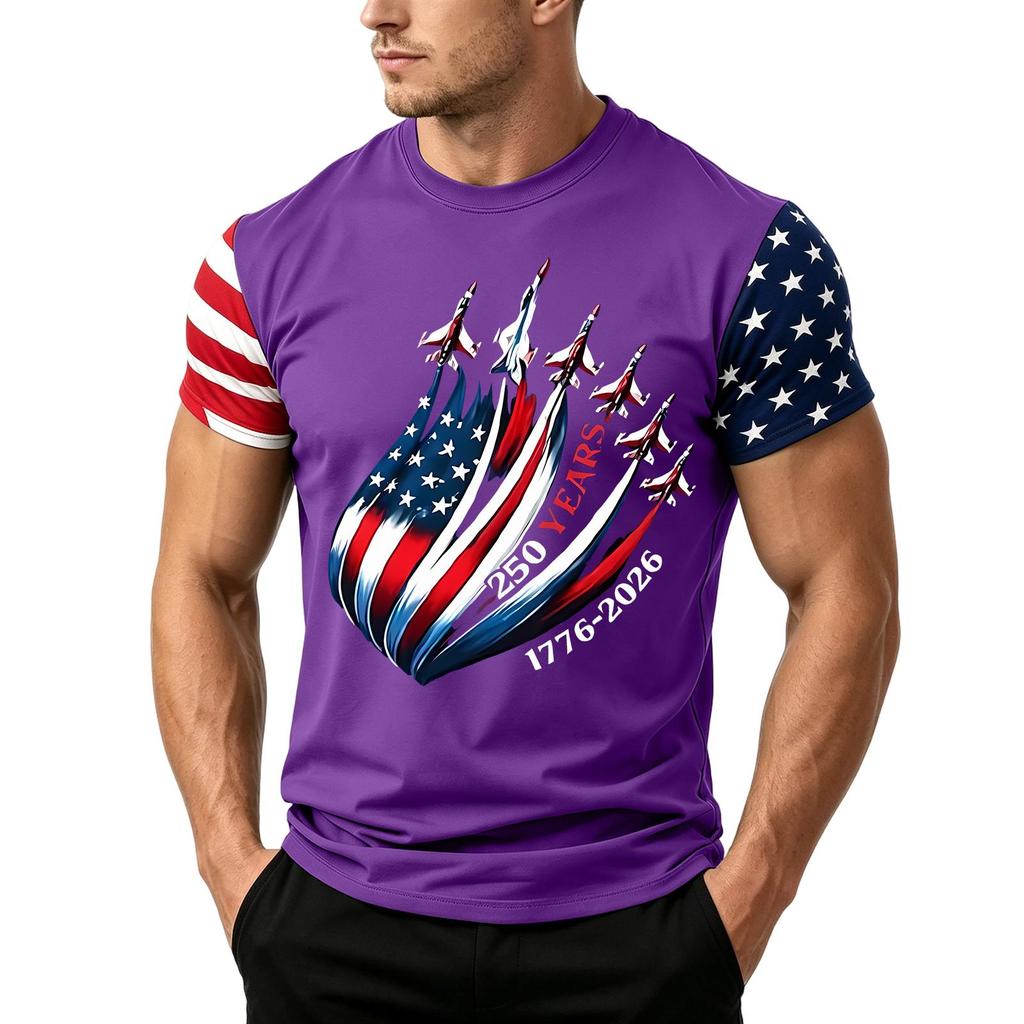 Men's Independence Day Flag Print Short Sleeve T-Shirt, Loose Casual Daily Summer Tops