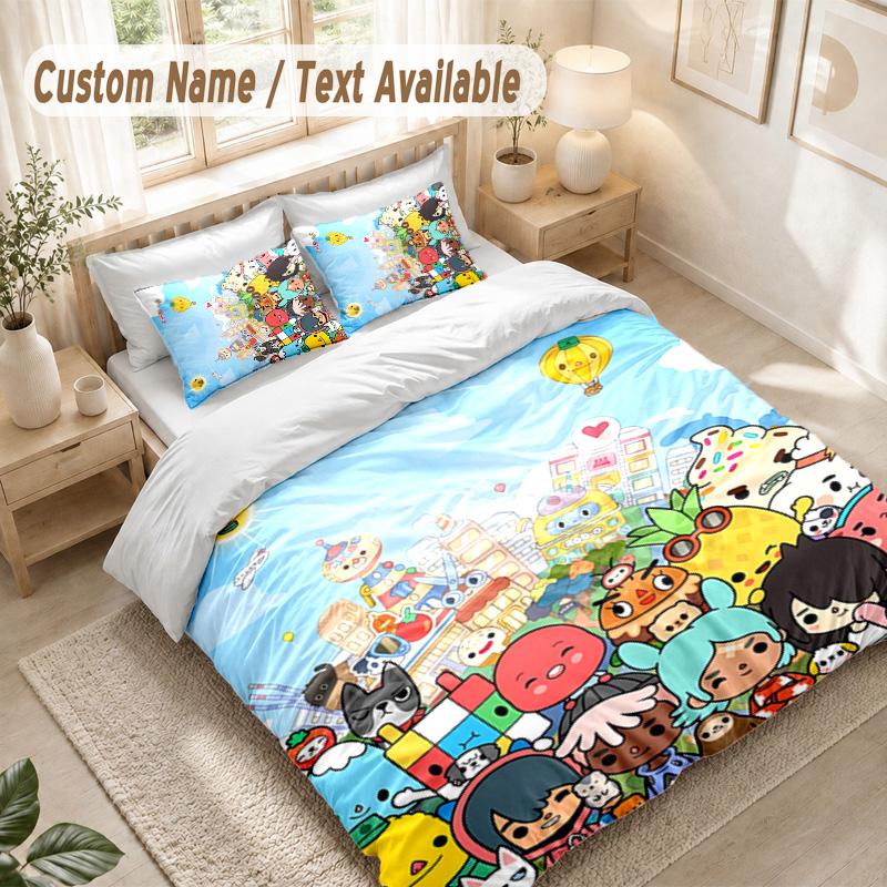 Toca Boca World Bedding Set, 1 Duvet Cover & 2 Pillowcases Soft Comfortable Bedroom Home Textile Decor