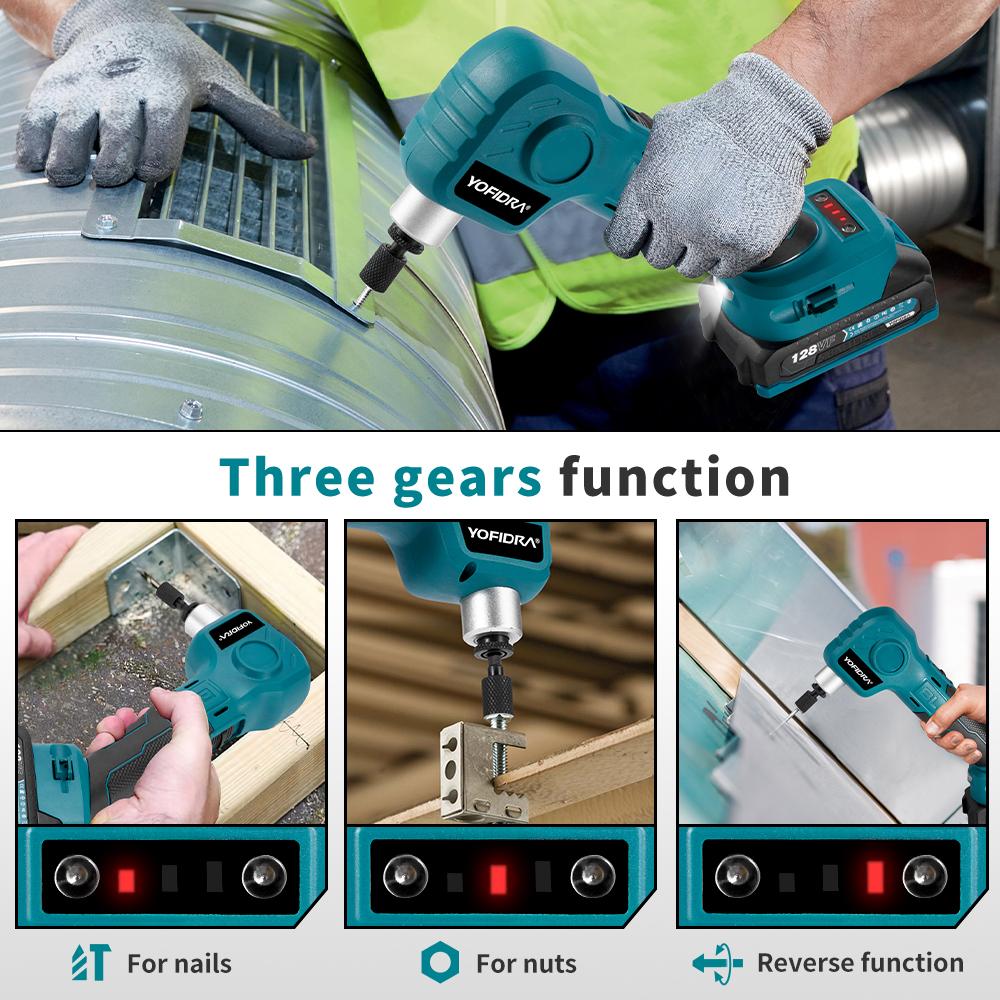 YOFIDRA Brushless Electric Screwdriver Multifunctional Cordless Efficient Hammer Drill Power Tools For Makita 18V Battery