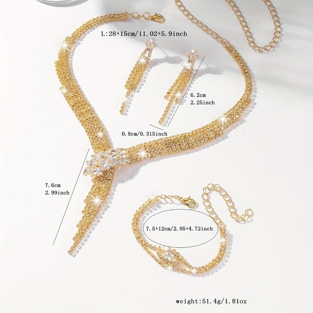 Elegant Necklace Earrings Bracelet Set Sparkling Crystal Wedding Ornaments Festival