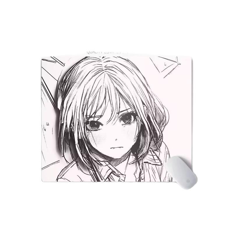 Kuroha Anime Schwarz-Weiß Linienzeichnung Schreibtisch Mauspadd & Tastaturmatte