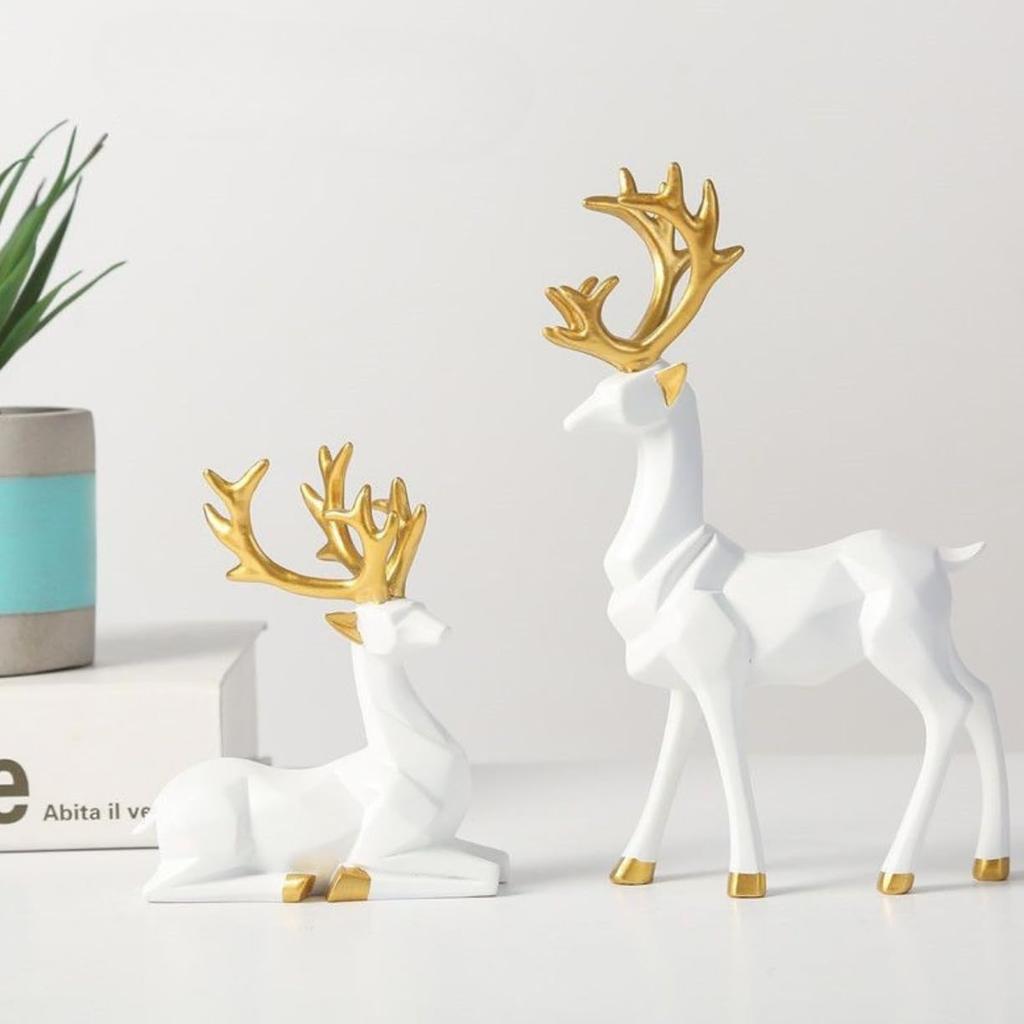 Harujio Reindeer Decorative Stylish and Cute Animal Black and Scandinavian Popular Gift Set, Pair, Figurines, Figurines, Large, White, Style, (White)