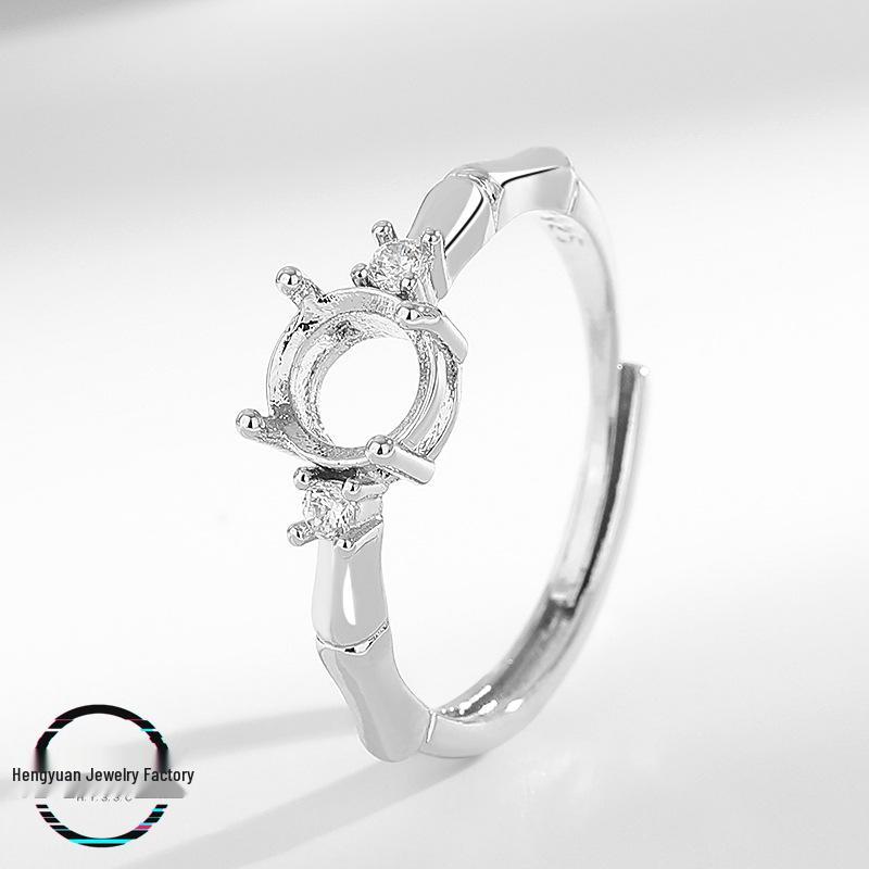 

Stylish Bamboo-Inspired Women s Open Ring Setting with Round Jadeite Cabochon and Imitation 925 Silver. Y013 Round 10mm