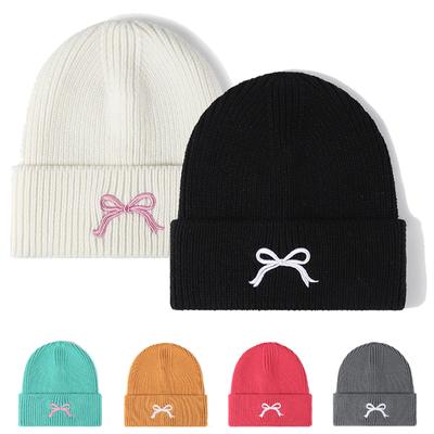 Winter Knitted Beanie Hat For Women Bow Embroidery Beanies Cap Fashion Ski Warm Korean Style Skullies Caps Hip Hip Casual Y2K Pullover Cap