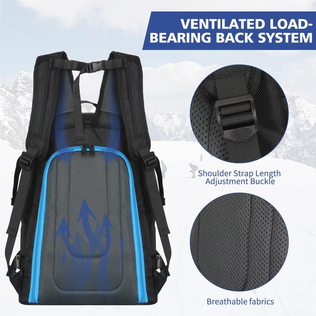 Buylor 50L Large Capacity Ski Boot Bag Multi Compartment USB Port Backpack for Snowboard Boots Helmet Sport Gear Bag for Men