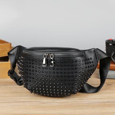 Bolso de Cintura con Remaches de Moda Unisex Bolso para el Pecho Estampado de Letras Creativo Bolso Cruzado de Calle Nuevo Billetera con Cremallera Doble Bolso de Hombro
