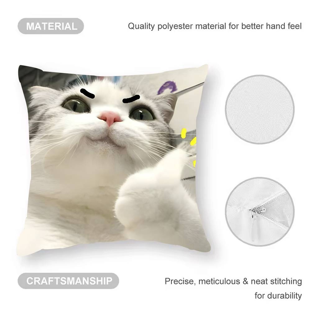 Pet Cat Funny Memes Pillow Case Anti-dustmite Pillowcase Invisible Zipper Silky Short Plush Sofa Cushion Cover