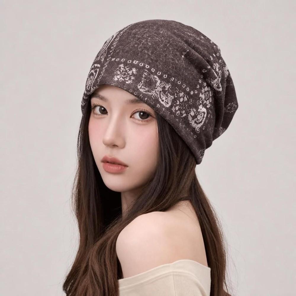 Large Head Circumference Stacked Hat Ethnic Style Beanies Cap Pullover Hat  for Women and Girl