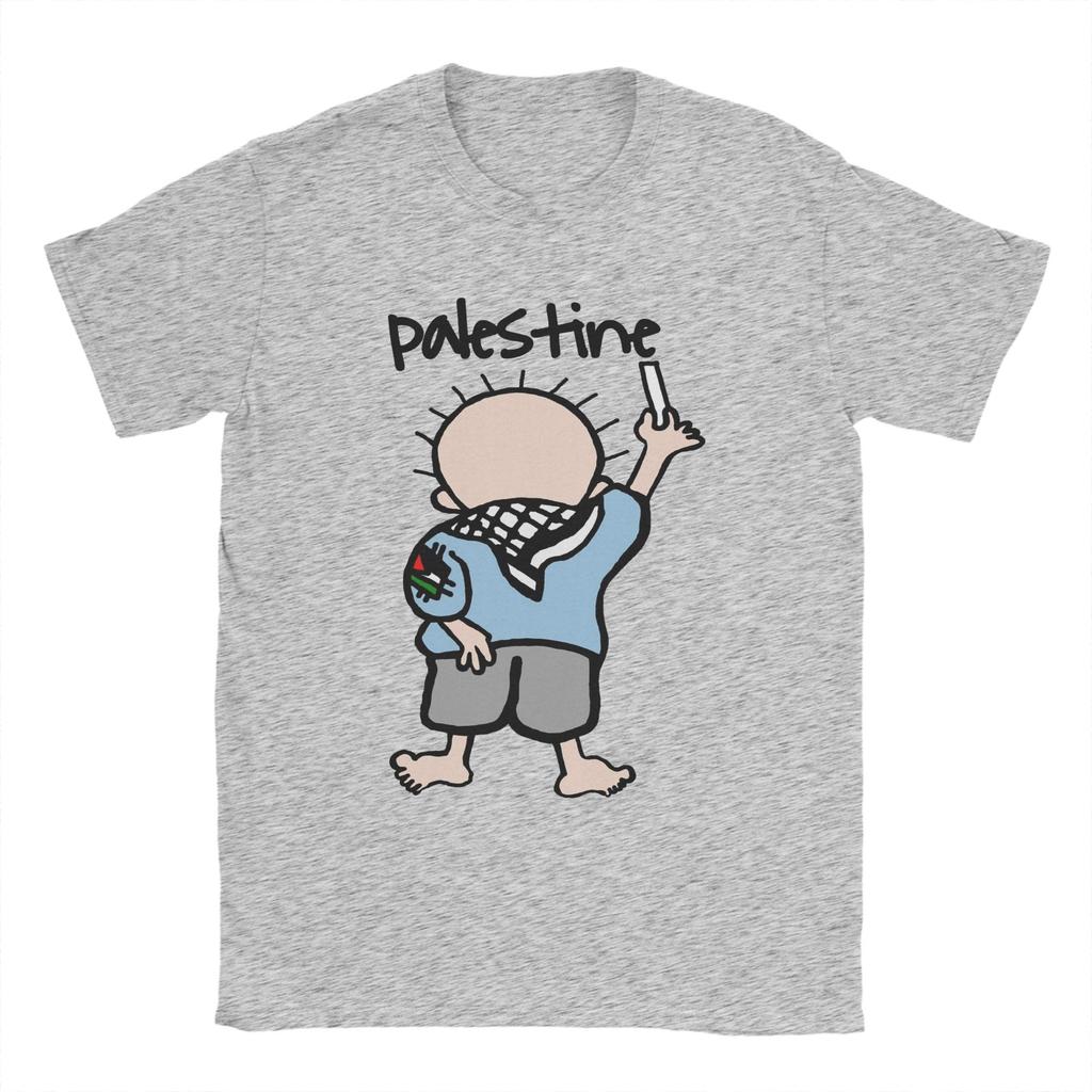 Vintage Handala Wearing Palestine Flag T-Shirt Men Round Collar Pure Cotton T Shirts Short Sleeve Tee Shirt Gift Clothes