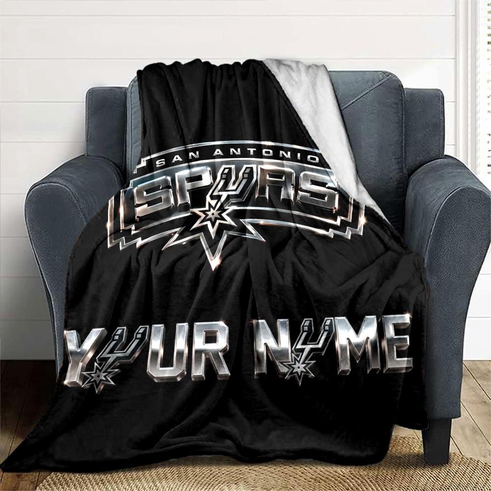 Name Custom San Antonio Spurs Logo Print Flannel Blanket High Quality Warm Comfortable Cover for All Seasons Perfect for Gifts Home Decor