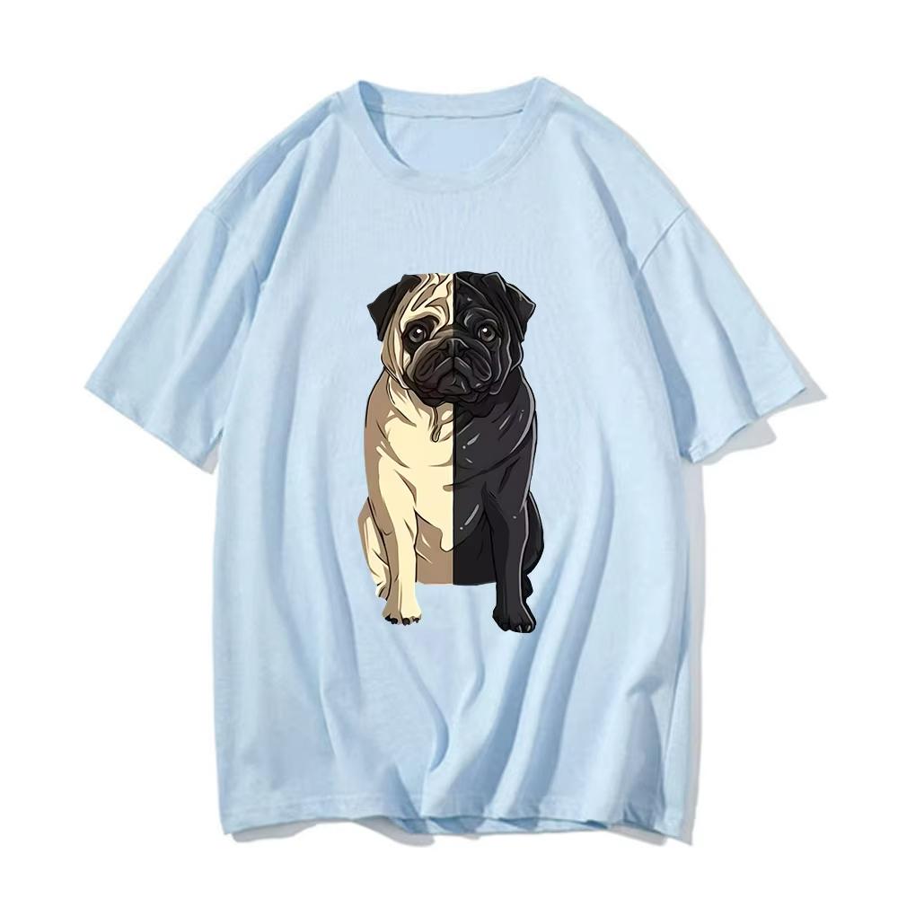 Pug Pattern Printing Tshirts UnisexWomen Lovely Cartoon Animal Tshirts Streetwear Short Sleeve T Shirts 100 Cotton High Quality