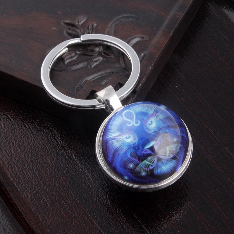 Luminous Scorpio Virgo Crystal Keychain: Double-Sided Glass Pendant Metal Keyring