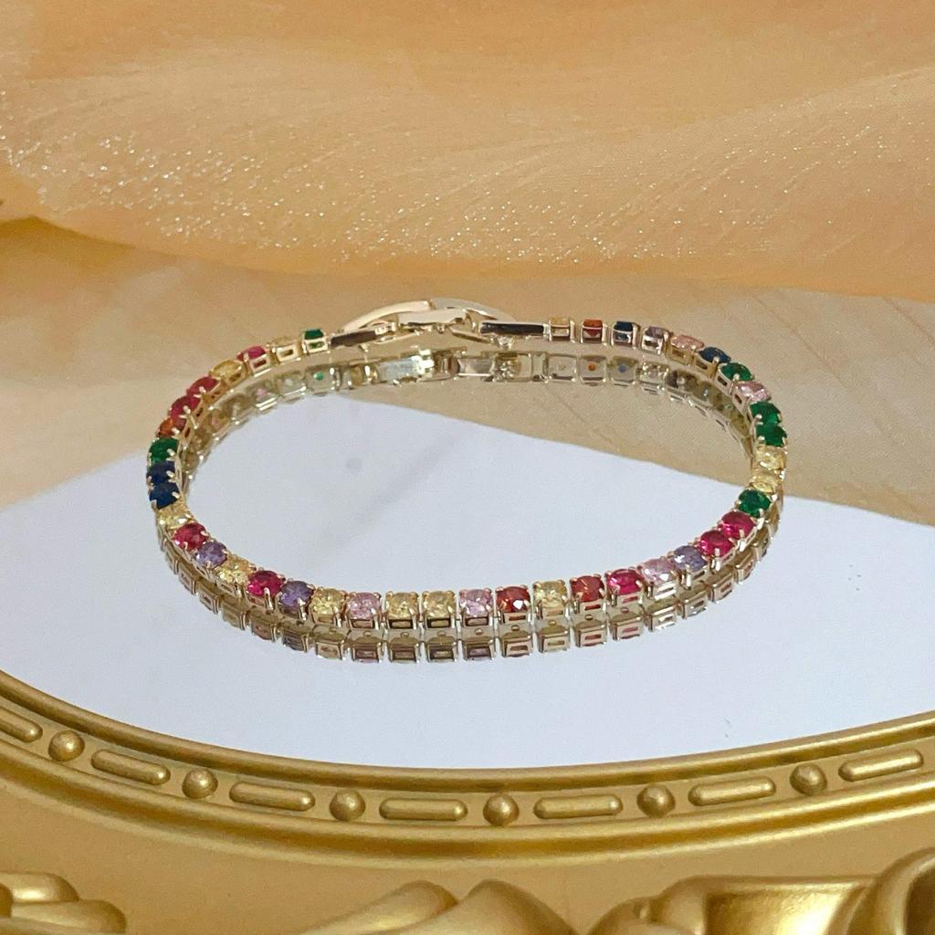 Colored zircon bracelet with diamond inlay crafted with precision, perfect for gifting and everyday wear, made of hypoallergenic material