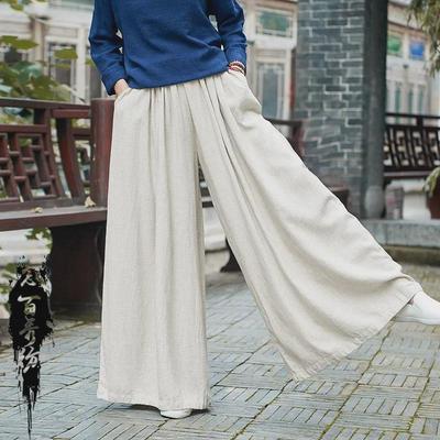 Pantalones de yoga retro zen de algodón y lino para mujer, primavera/verano 2025: corte holgado e informal para meditación.
