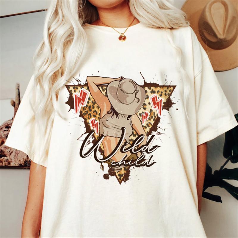Western Denim Print T-shirt Plus Size Women Pure White Clothing Casual Trendy Short Sleeve Female O-Neck Oversize Tees