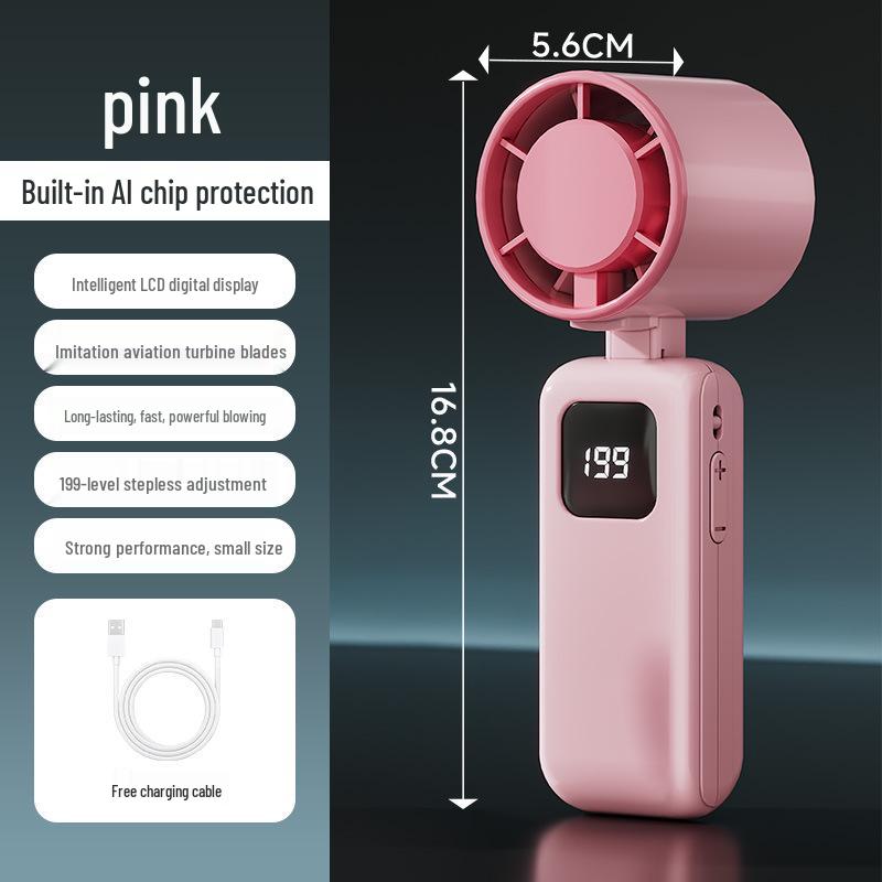 

S23 High-Speed Mini Handheld Fan: USB Charging, Digital Display, Foldable, with Lanyard for Portable Outdoor Use. S23 Fan розовый