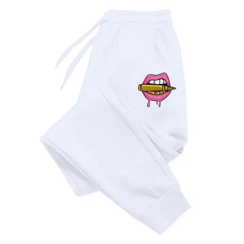Bite The Bullet With Your Mouth Pattern Trousers Autumn Fashion Long Pants Women Pocket Y2K Sweatpants Casual Street Joggers