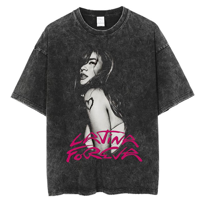 Karol G Tropicoqueta Album Latina Foreva Washed T Shirt Men Women Trendy Loose Tshirts Casual Cotton Retro Street T Shirts