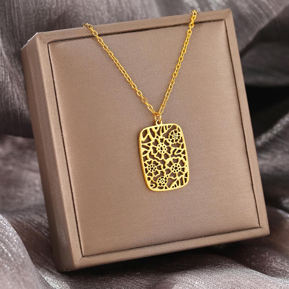 

Ожерелья из нержавеющей стали, винтажный кулон с резным узором, колье-цепочка, этническое традиционное ожерелье для женщин, ювелирные изделия, подарки