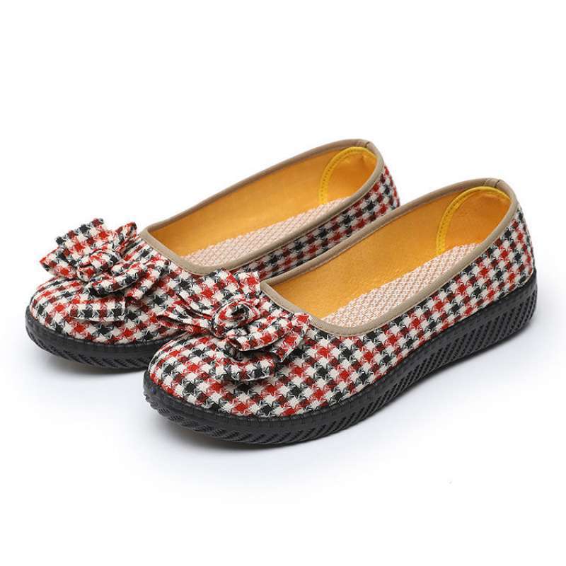 24 spring new old north cloth shoes women's solid color plaid beef tendon sole shallow mouth flat sole single shoes casual and comfortable maternity
