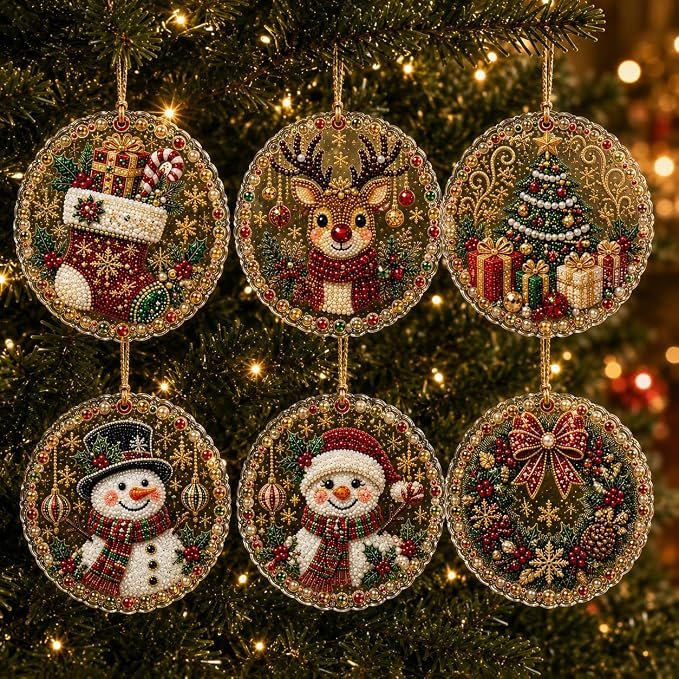 Weihnachts Diamantmalerei Ornamente 6 Stück Set für Erwachsene ZLH0011 brown