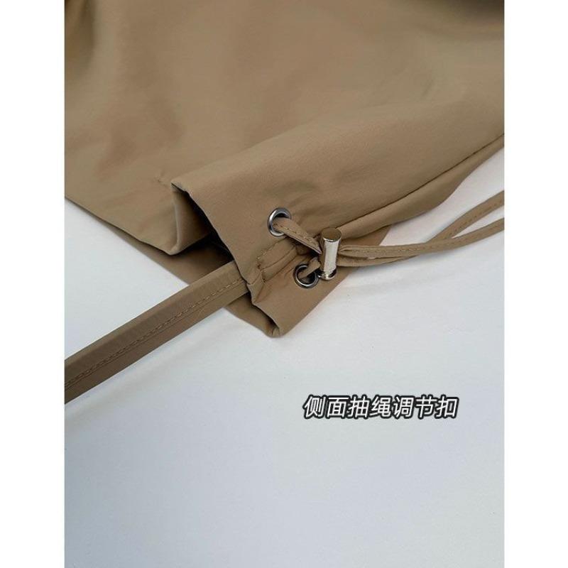 Slack drawstring tote bag new solid color casual shoulder bag simple ins versatile commuter handbag