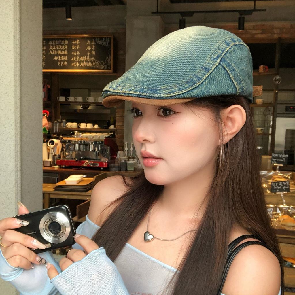 Japanese Retro Washed Denim Forward Hat, Women'S Trendy Hip-Hop Newspaper, Children'S Hat Looks Small, Wearing A Beret Instead