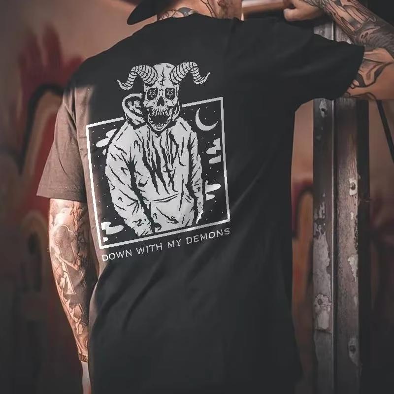 2025 Summer New trendy dark punk skull print Tshirt loose and fashionable cotton shortsleeved streetwear for men and women