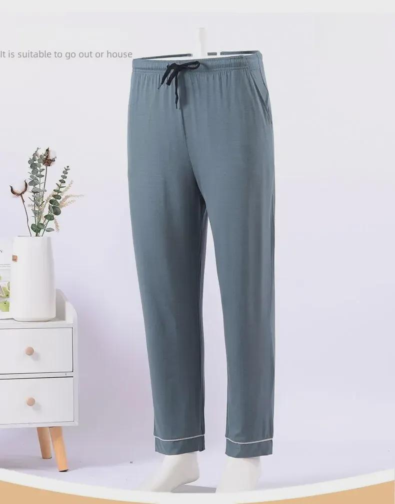 Pantaloni de pijama modal ocazional pentru bărbați – pantaloni largi, subțiri pentru acasă pentru ținute de interior/exterior