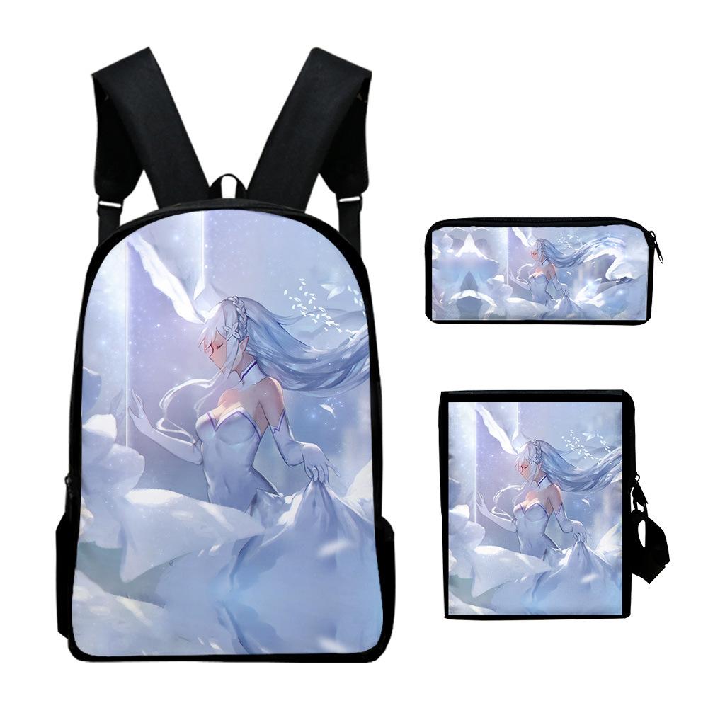 Re:Life in a different world from zero 3D 3pcs/Set School Bags Laptop Daypack Backpack Inclined shoulder bag Pencil Case