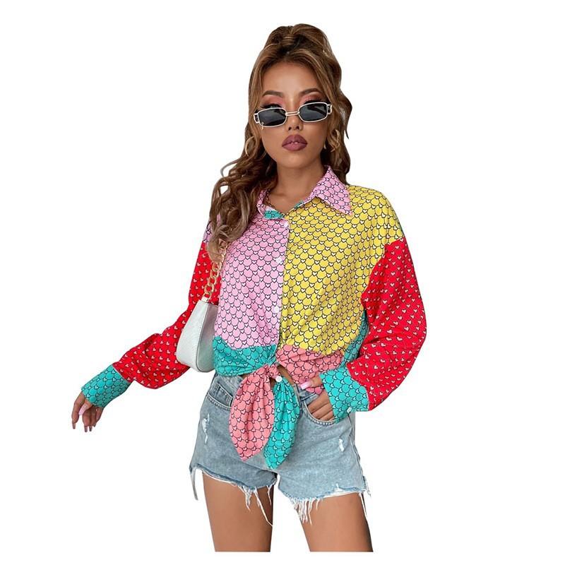 

Женская летняя рубашка с принтом персикового сердца и контрастным дизайном с длинными рукавами XXL красный