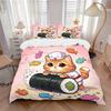 3pcs Kitten Making Sushi Print Bedding Set (1 Cover + 2 Pillowcases, Without Inserts), This Printed Bedding Set Is Soft and Comfortable, Sui