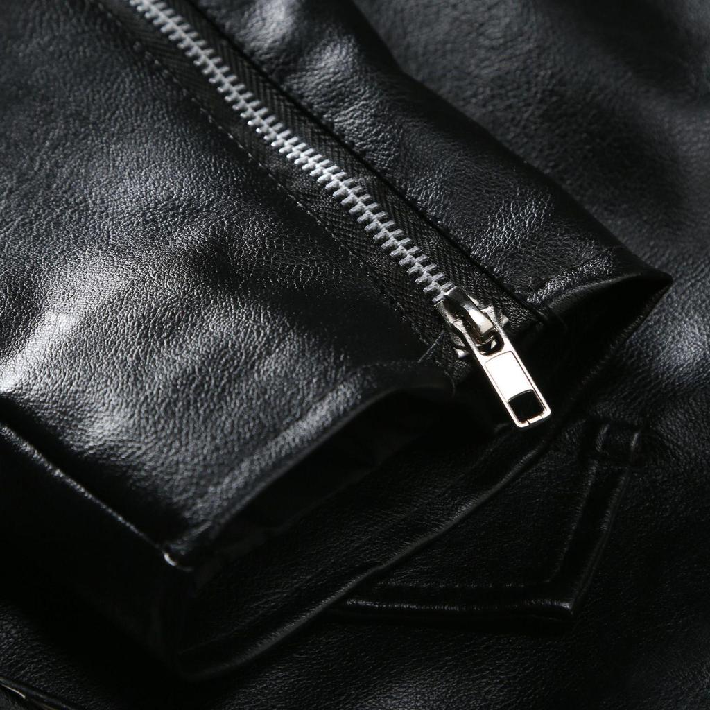 Erkek İnce Kesim Asimetrik Fermuarlı Deri Ceket - İngiliz Moda Motosiklet Stili