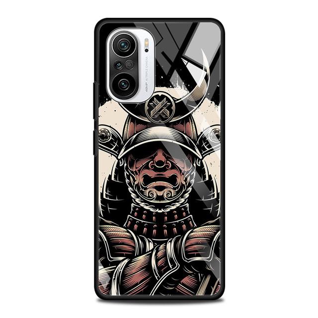 Pouzdro z tvrzeného skla pro Xiaomi Redmi Note 10 Pro Max 9 9s 7 8t 8 K40 K30 Pro Plus 9t 9c 8a 9a Phone Shell Japanese Samurai Art