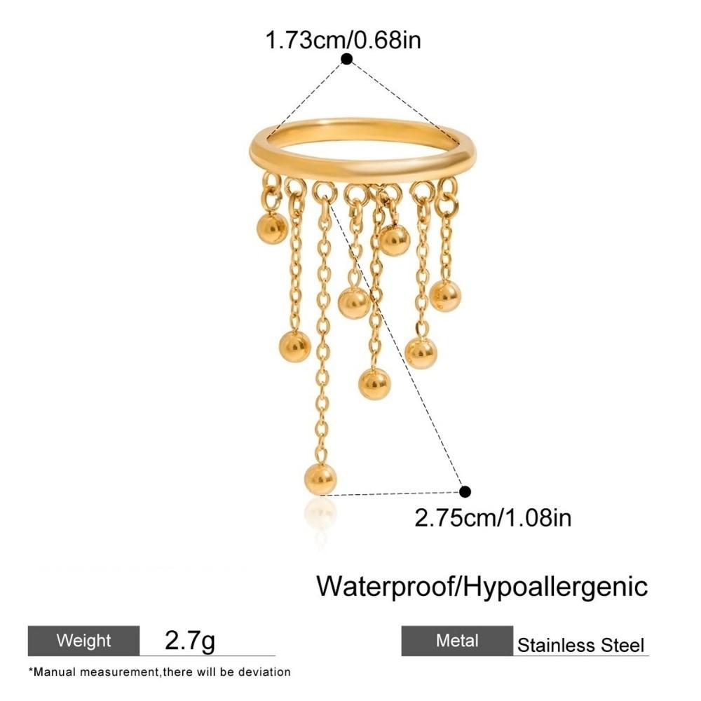 

Стиль Y2K Багатошаровий ланцюговий перстень з підвіскою у вигляді перлини та квітки, кільце з ланцюжком-китицею, модне кільце-китиця для жінок B