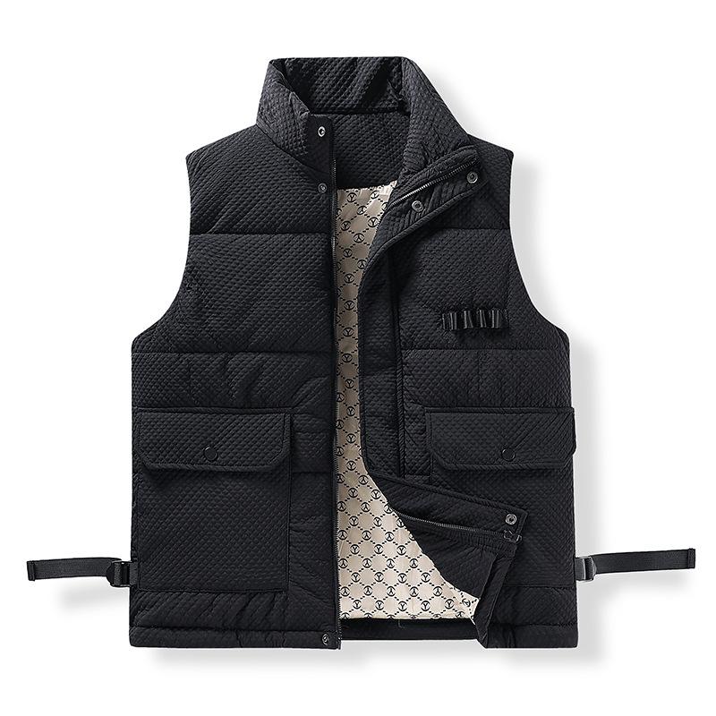 Autumn and Winter Cotton Coat, Warm Standing Collar Coat, Sleeveless Cotton Jacket, Men's Standing Collar Workwear, Windproof Cotton