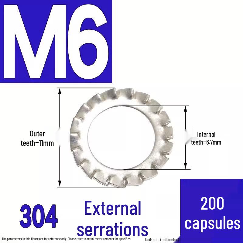 304 Stainless Steel External & Internal Tooth Lock Washer, Anti-Slip, Anti-Loosening, Size M6-M30