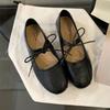 Retro Style Square Head Pleated Shallow Mouth Single Shoes Women's 2025 Spring and Autumn New Bow Hollow Flat Mary Jane Shoes