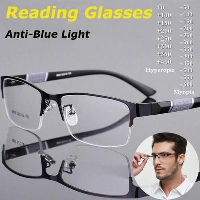 Blaulichtfilter Lesebrille Herren Retro Metallrahmen Quadratisch Weitsichtigkeit Kurzsichtigkeit Brille Herrenbrille
