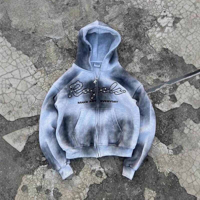 3D Digitální Tisk Opotřebovaný Tie Dye Gradient Zipová Mikina Volný Střih Streetwear Muži Ženy