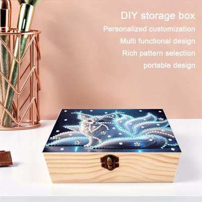 5D DIY Diamond Art Wooden Rhinestones Decorative Storage Box Crystal Storage Case Kit for Home Car Desk Decoration Craft