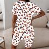 Women Plus Size Round Neck Short Sleeve Longline Top Printed Pumpkin Bat Bow White Two Piece Pajama Set