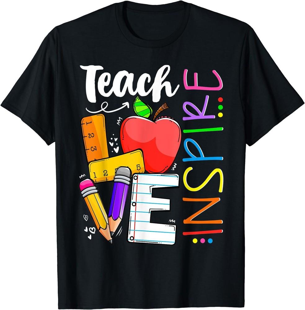Cute Teach Love And Inspire Men Women Teacher T-Shirt Unisex T-Shirt L