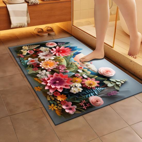 3D Visual Flower Floor Mat Soft Absorbent Diatom Mud Door Mat Non-Slip Bath Rugs for Tub Bathroom Kitchen