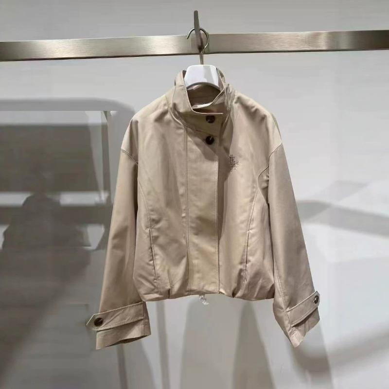 Stand-up collar cotton and linen blended commuter style fashion short loose trench coat