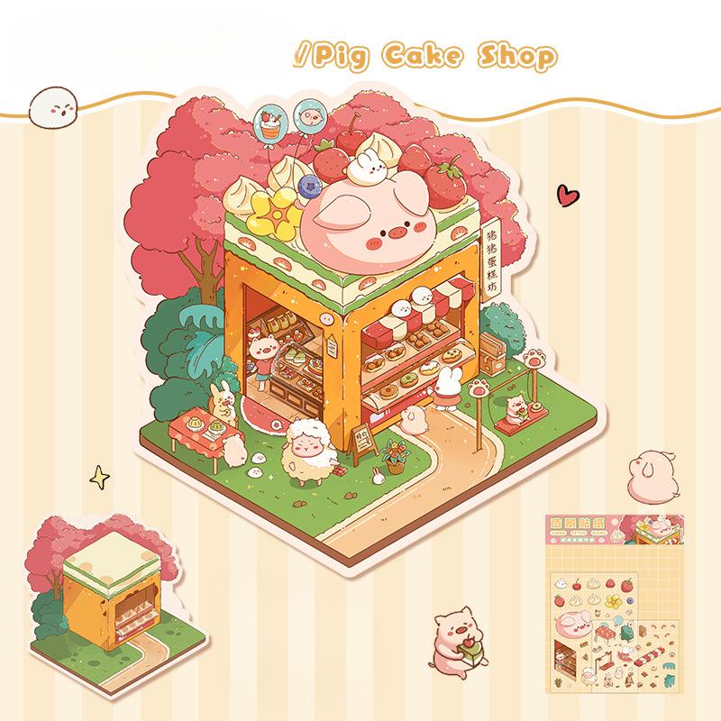 Cartoon Miniature Scene 3D Stickers Retro DIY PET Landscape Stickers Decompression Korean Stationery Scrapbooking Posters