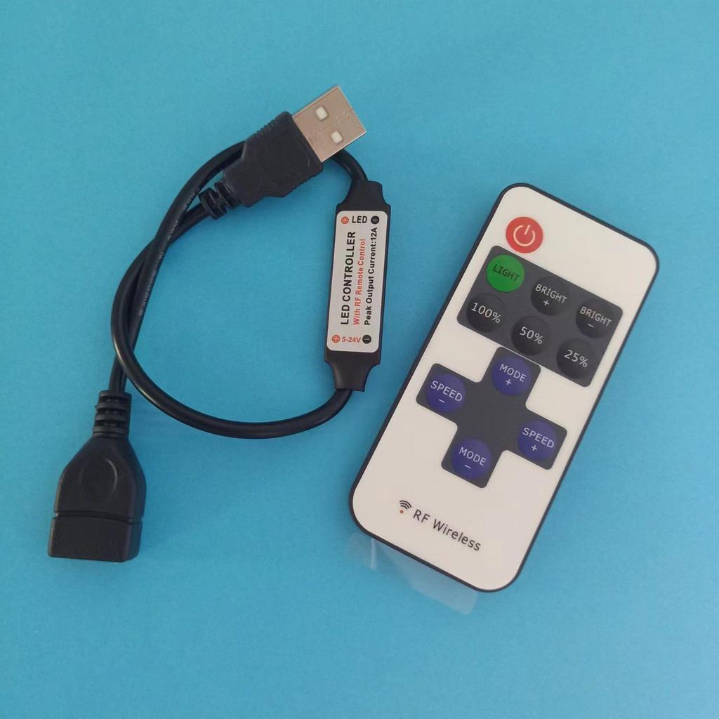 Contrôleur RF Sans Fil pour Bandes LED (5-24 V) avec variateur et télécommande RF11 pour guirlandes à fil de cuivre monocolores